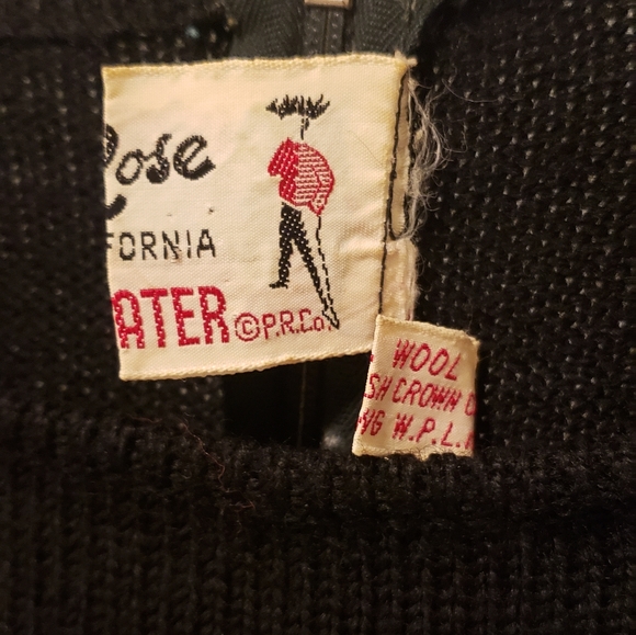 Vintage Sweater Phil Rose of California Wool Crochet Applique 1960s Small - Picture 5 of 5